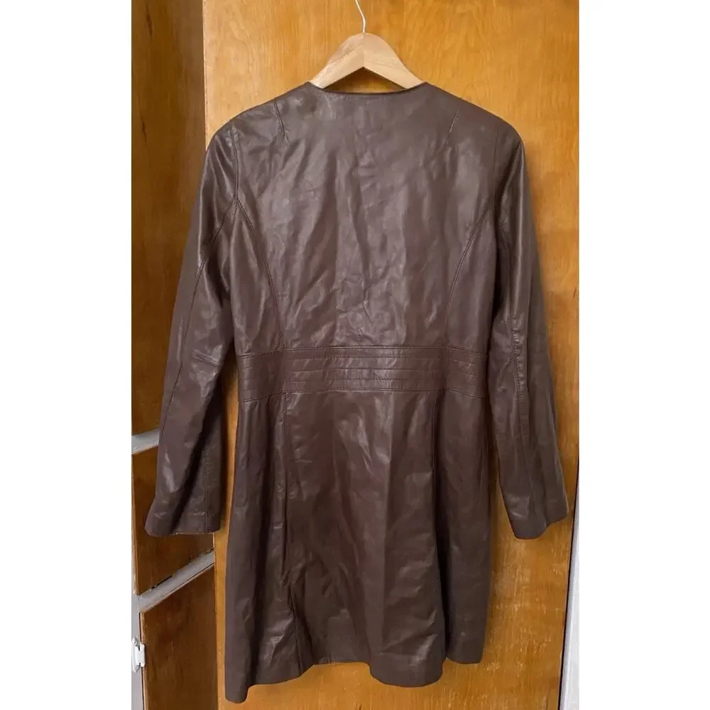 TORY BURCH Cordelia Scalloped 100% Lamb Leather Jacket Logo Buttons Long Size 6
